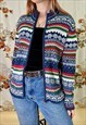 VINTAGE CHUNKY KNITTED PATTERNED CHRISTMAS JUMPER CARDIGAN