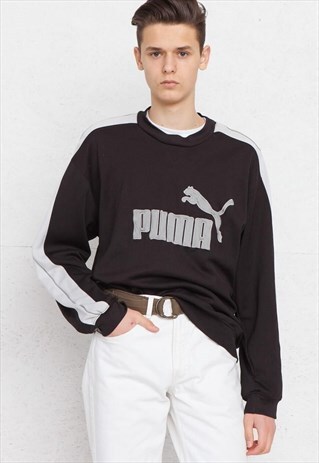 VINTAGE BLACK PUMA CREW NECK PULLOVER SWEATSHIRT