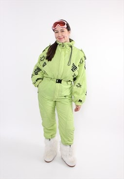 Vintage one piece ski suit, 90s green snowsuit, women ski 