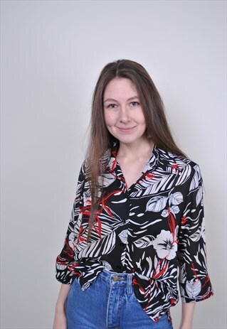 VINTAGE HAWAII SHIRT, 90S RETRO SUMMER FLORAL BLOUSE