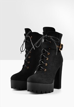 Platform Lace-up Chunky High Heel Ankle Boots