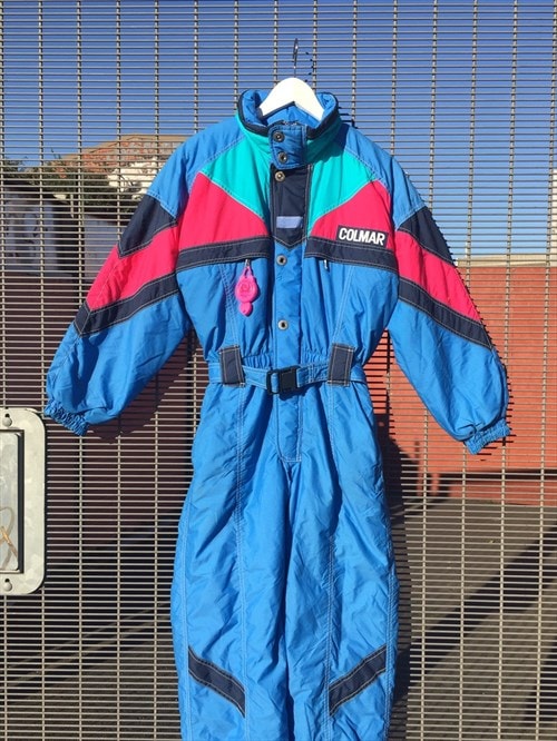 COLMAR one piece 80s Astro style ski suit Blue pink teal Mens