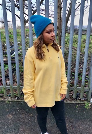 VINTAGE RALPH QUARTER ZIP YELLOW KNITED POLO JUMPER SWEATER