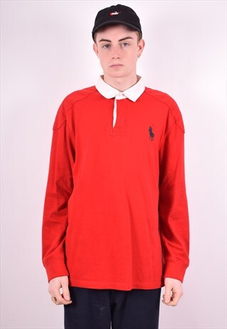 POLO RALPH LAUREN MENS VINTAGE RUGBY POLO SHIRT XL RED 90'S