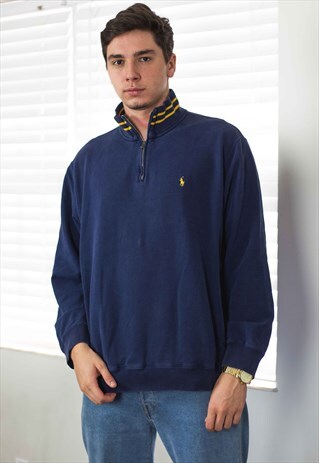 VINTAGE POLO RALPH LAUREN 1/4 ZIP JUMPER LOGO 90S XL 20.9