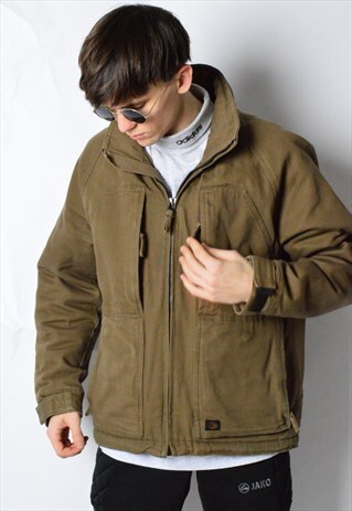 VINTAGE 90S KHAKI WARM JACKET WITH HOOD