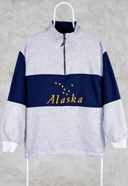 Vintage Alaska 1/4 Zip Sweatshirt Grey Made in USA Medium