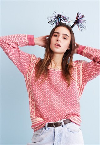 STUNNING 70'S RETRO FAIR ISLE CHUNKY WOOL JUMPER