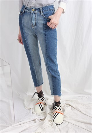 (KOREAN) 2 TONE RAW EDGED JEANS