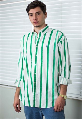 VINTAGE POLO RALPH LAUREN SHIRT LOGO STRIPED 90S L 12.1