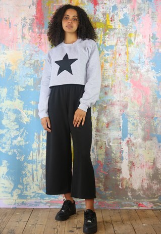 CROP TROUSERS IN BLACK TEXTURED FABRIC