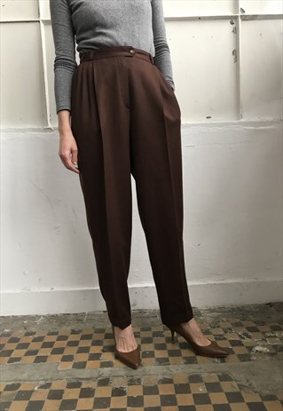 VINTAGE 80' AMAZING BEAUTIFUL BROWN WOOL UNISEX TROUSERS