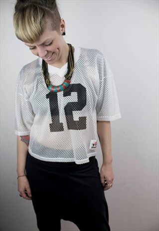 VINTAGE 90S CROPPED WHITE MESH TOP 'NUMBER 12'