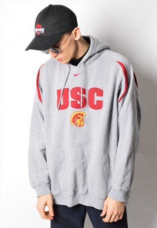 VINTAGE 90S GREY EMBROIDERED PATCH COLLEGE NIKE HOODIE