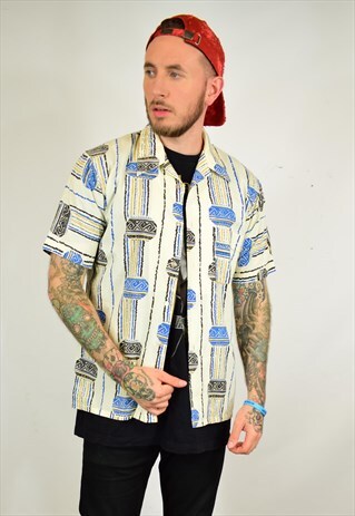 VINTAGE 90S CREAM FUNKY PRINT FESTIVAL SHIRT