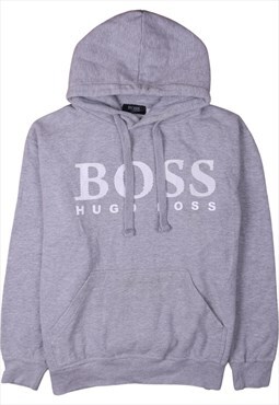Vintage 90's HUGO BOSS Hoodie Spellout Pullover Grey Medium