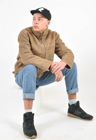 VINTAGE 90S SHEARLING SHERPA FAUX SUEDE JACKET