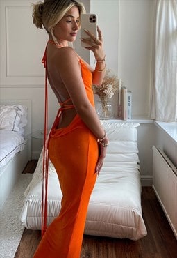 Azelle Collection Orange Backless Midi dress