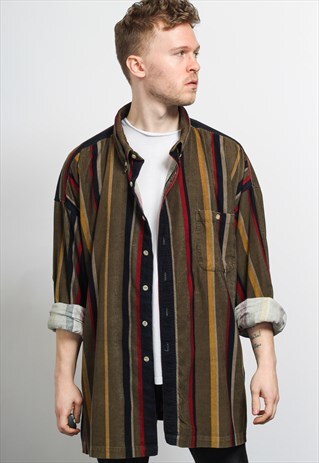 VINTAGE CORDUROY CORD STRIPED SHIRT