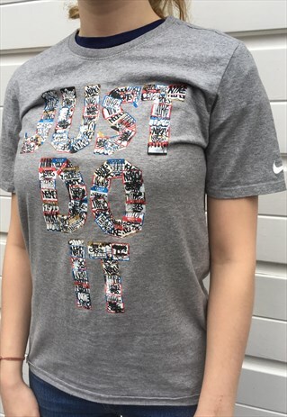 WOMENS NIKE TSHIRT GREY SHORT SLEEVE TEE JUST DO IT TOP