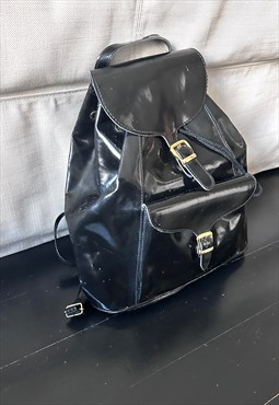 90s Black Patent Leather Rave Backpack / Rucksack 