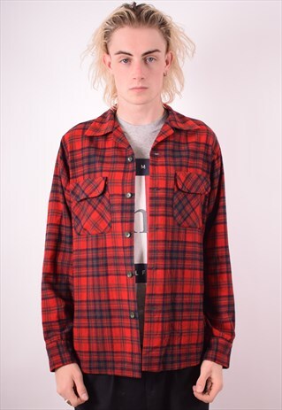 PENDLETON MENS VINTAGE FLANNEL SHIRT MEDIUM RED CHECK 90S