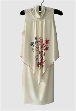 70's Vintage Cream Floral Ladies Sleeveless Mini Dress