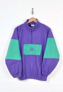Vintage Fleece 1/4 Zip Retro Block Colour Purple/Green Small