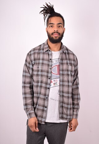 MENS VINTAGE FLANNEL SHIRT MEDIUM MULTI CHECK 90S
