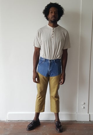 90S WORKWEAR NYLON PATCHED CROPPED STRAIGHT JEANS 32