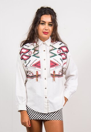 VINTAGE 90'S AZTEC PATTERN WESTERN STYLE SHIRT