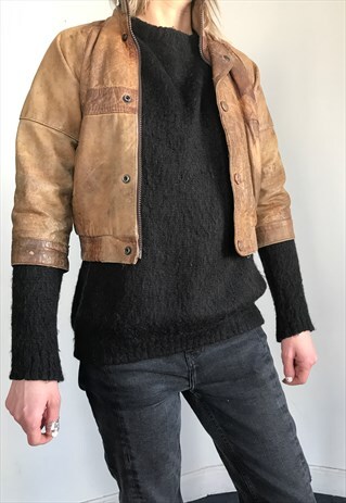 VINTAGE 80' OLDSCHOOL COOL SHORT LEATHER BOMBER JACKET