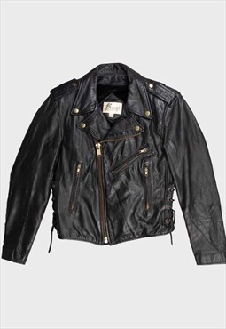 Black leather biker style fitted side lacing jacket