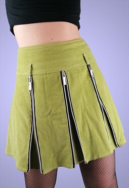 Vintage 90's Y2K Corduroy Chartreuse Denim mini-skirt Grunge