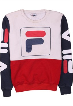 Vintage 90's Fila Sweatshirt Spellout Crew Neck Red Small