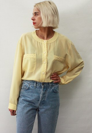 VINTAGE 60' AMAZING BEAUTIFUL CUTE PASTEL YELLOW BLOUSE