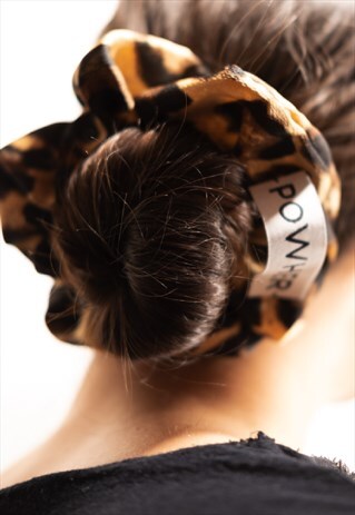 LEOPARD CAMEL BLACK BROWN PRINT SCRUNCHIE PONY HAIR ACC.