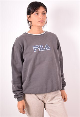 FILA WOMENS VINTAGE SWEATSHIRT JUMPER XL GREY 90S