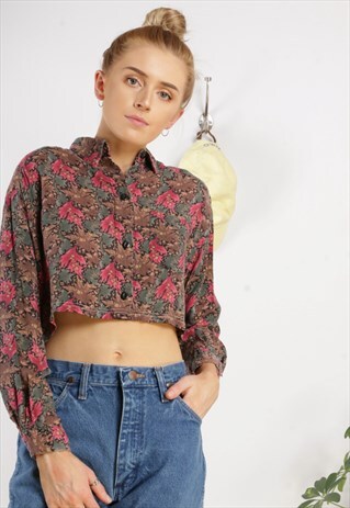 VINTAGE REWORKED CROPPED PATTERNED SHIRT Z1004
