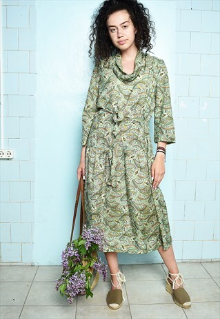 VINTAGE 50S HANDMADE HAUTE BOHEME PAISLEY MIDI DRESS