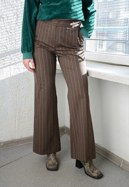 Vintage Brown Pin Stripe Wool Wide Leg Trousers