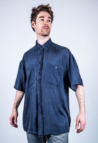 VINTAGE 1980S NAVY BLUE SILK SHIRT