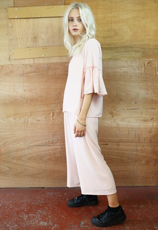 BARELY THERE PINK CROP PANTS & FRILL TOP CO-ORDINATES