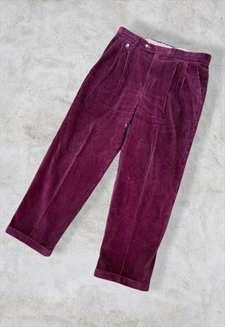 VINTAGE ST. MICHAEL CORDUROY CORD TROUSERS BURGUNDY W34 L29