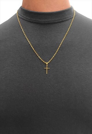 30" MINI CROSS PENDANT NECKLACE CHAIN - GOLD