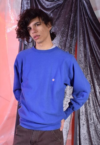 VINTAGE CHAMPION BLUE EMBROIDERED SWEATSHIRT