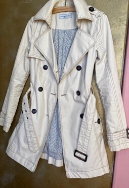 Clockhouse Y2K Cream Double Breasted Belted Raincoat Small