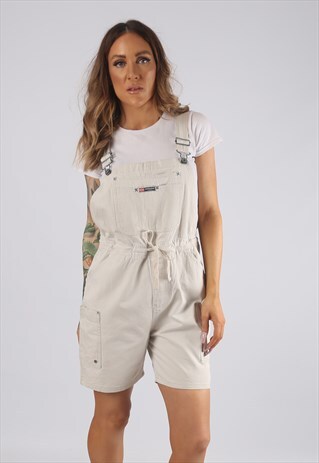VINTAGE COTTON DUNGAREE SHORTS UK 10 SMALL (CR2G)