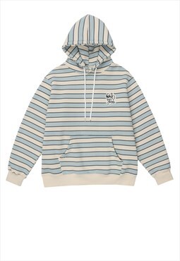 Horizontal stripe hoodie zigzag pullover grunge jumper blue