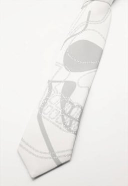 Skull Tie With Pattern In Grey And White 